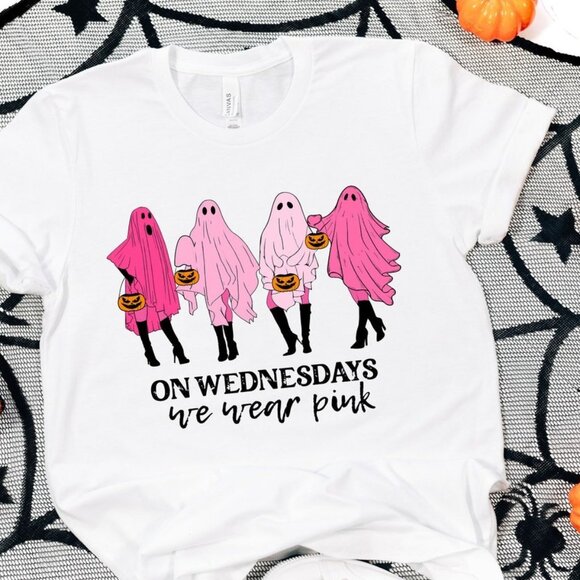 On Wednesday We Wear Pink Ghost Tee - Picture 1 of 3